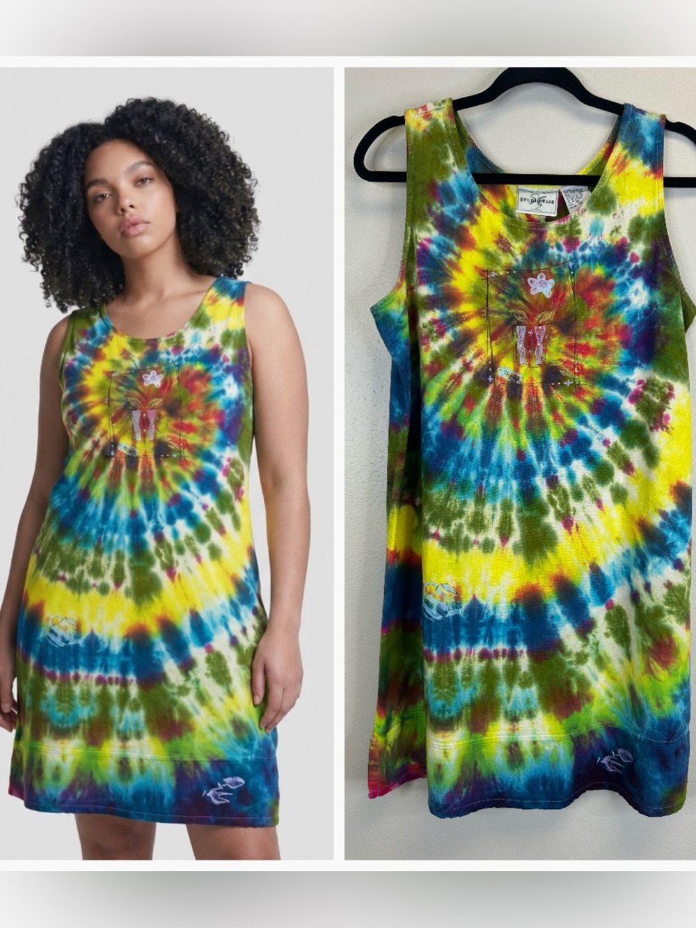 Tie Dye Linen Blend Tank Dress Sz 12 Artsy Hippie Thyme Festival Summer Camping